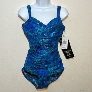 Miraclesuit Womens Bella Blue One Piece Swimsuit Size 12